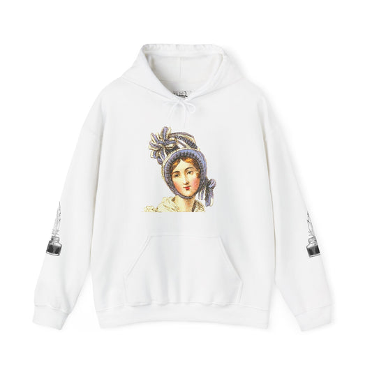 Jane Austen Artistic Hooded Sweatshirt, Cozy Layering, Women’s Fashion, Unique Gift, Everyday Wear, Art-Inspired Attire