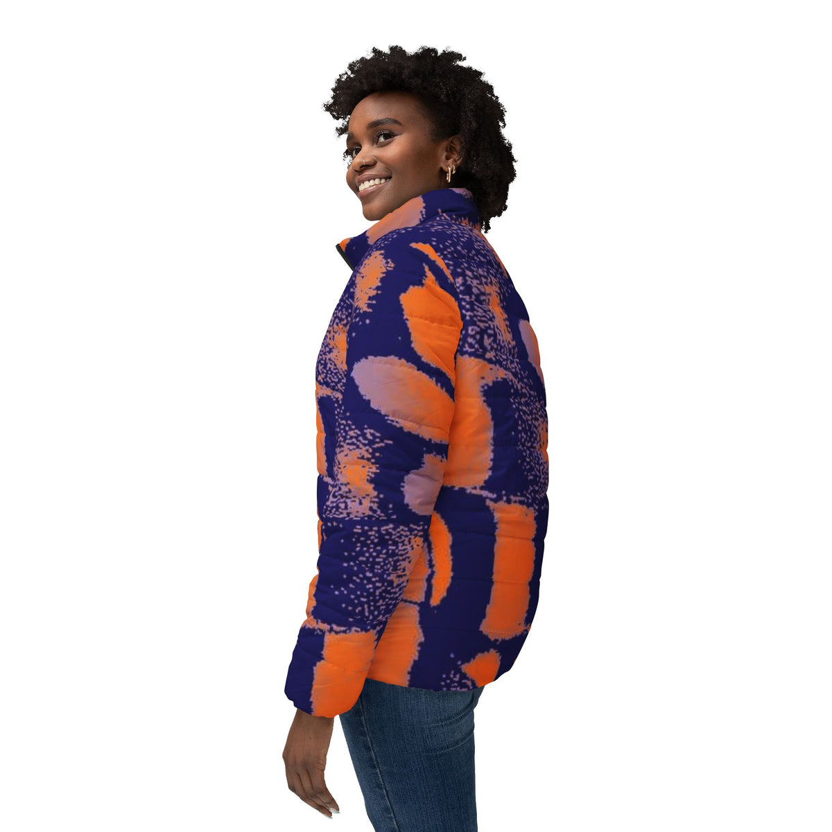 Blue Butterfly Women’s Puffer Jacket (AOP)