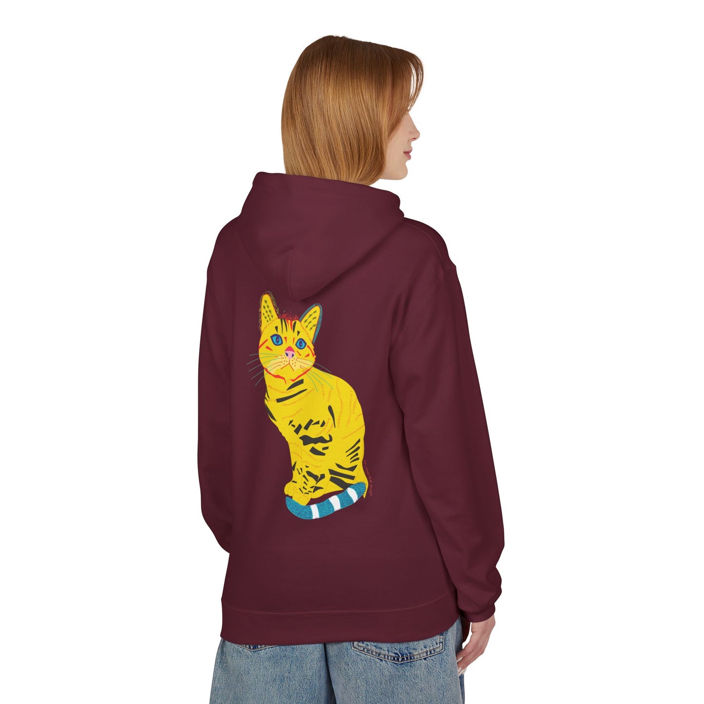 Yellow  Cat Hoodie — Vibrant  Cat Graphic Pullover