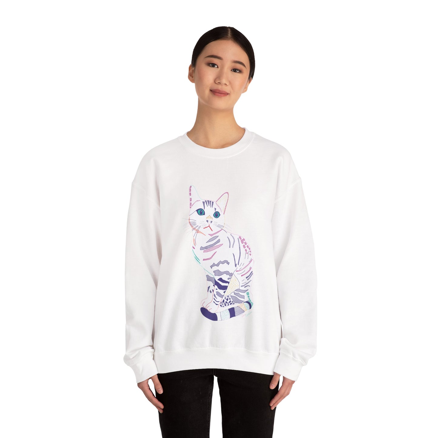 Cat Lover Sweatshirt, Cozy Cat  white Design, Cute Gift for Cat Owners, Unisex Crewneck, Pet Lover Apparel, Perfect for Everyday Comfort