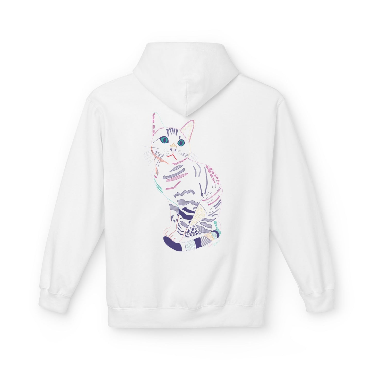 White Cat Hoodie – Pastel Striped Kitten Pullover