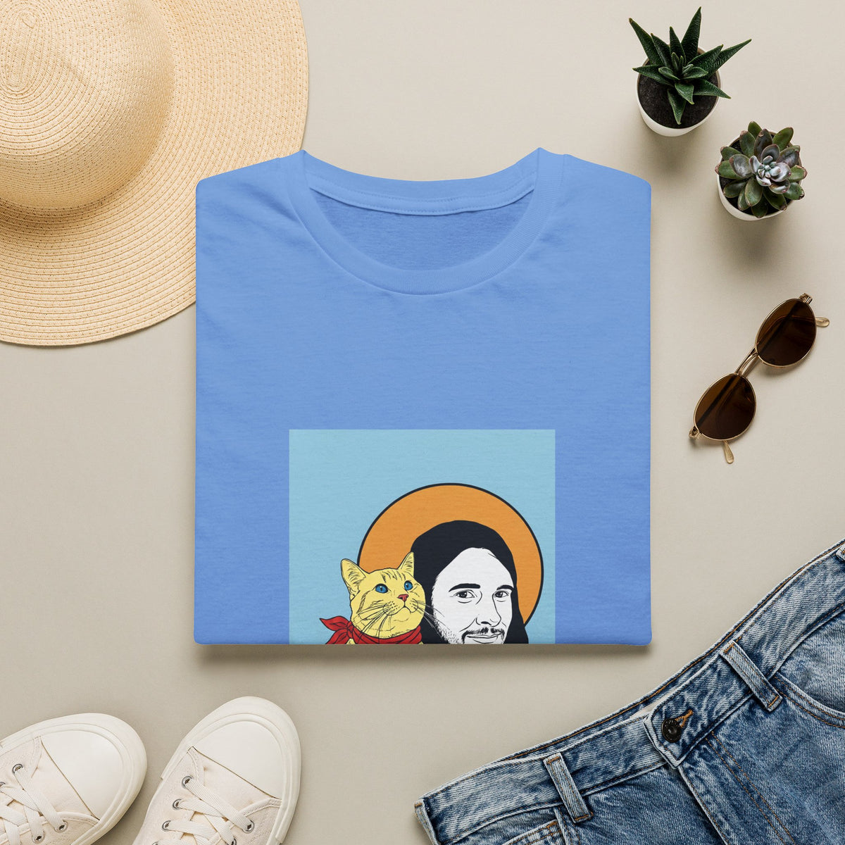 Jesus and his Cat Unisex Softstyle T-Shirt