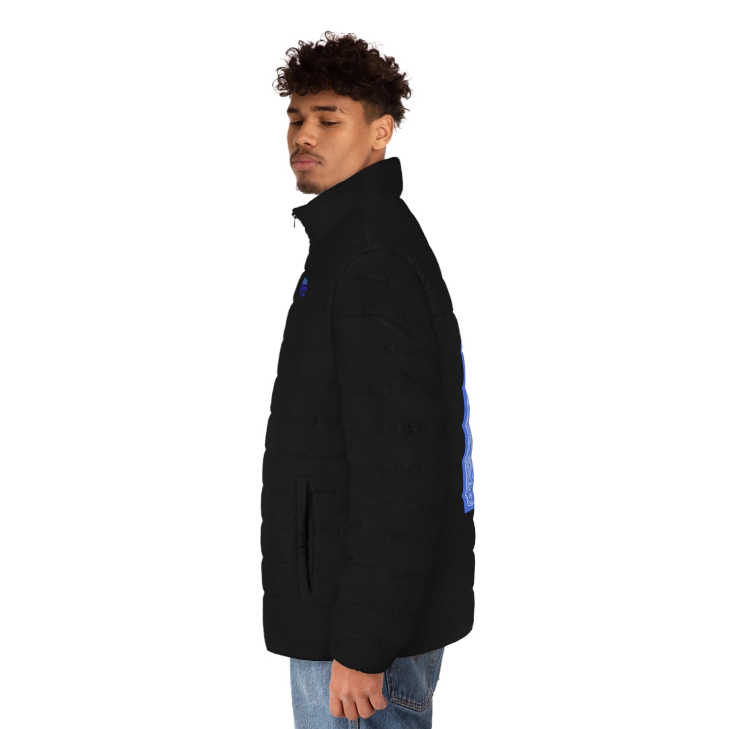 Art Nouveaux blue Tiger Men's Puffer Jacket (AOP)