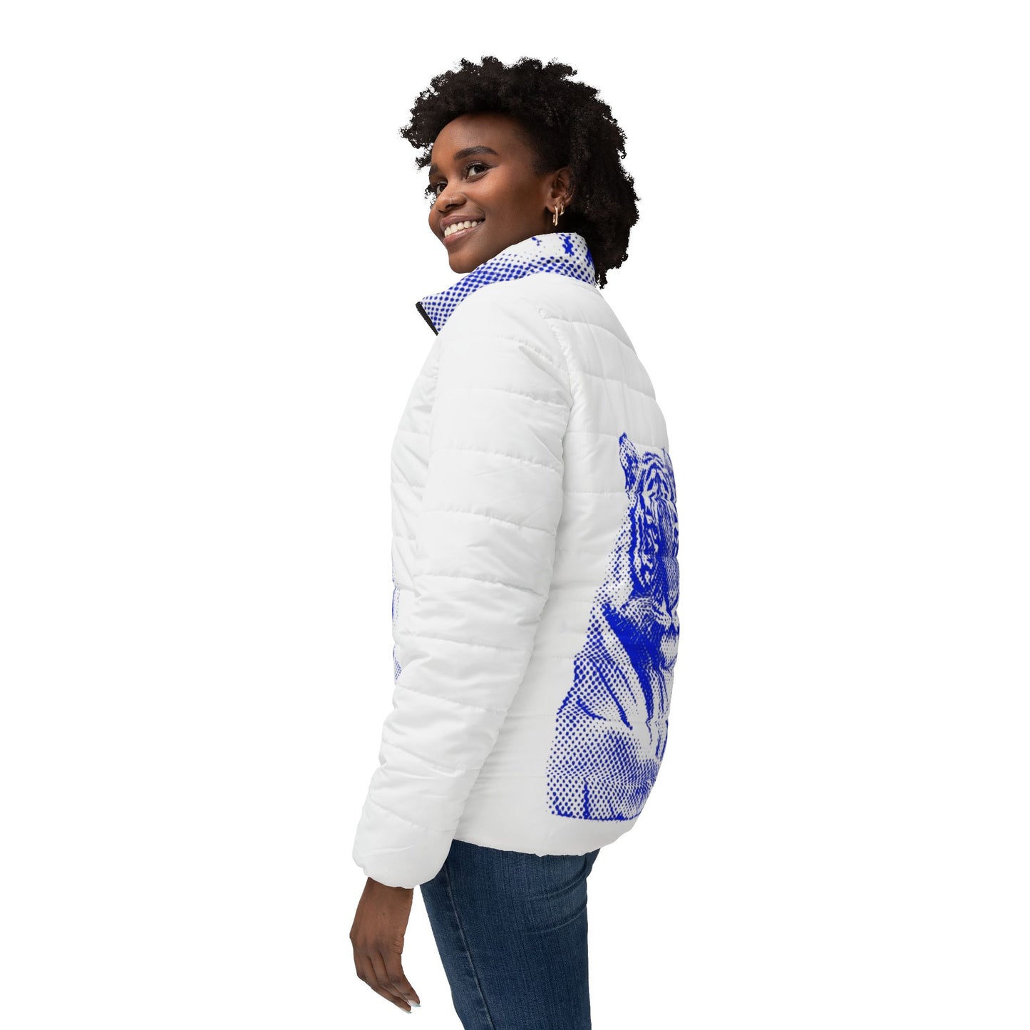 Blue Tiger Women’s Puffer Jacket (AOP)