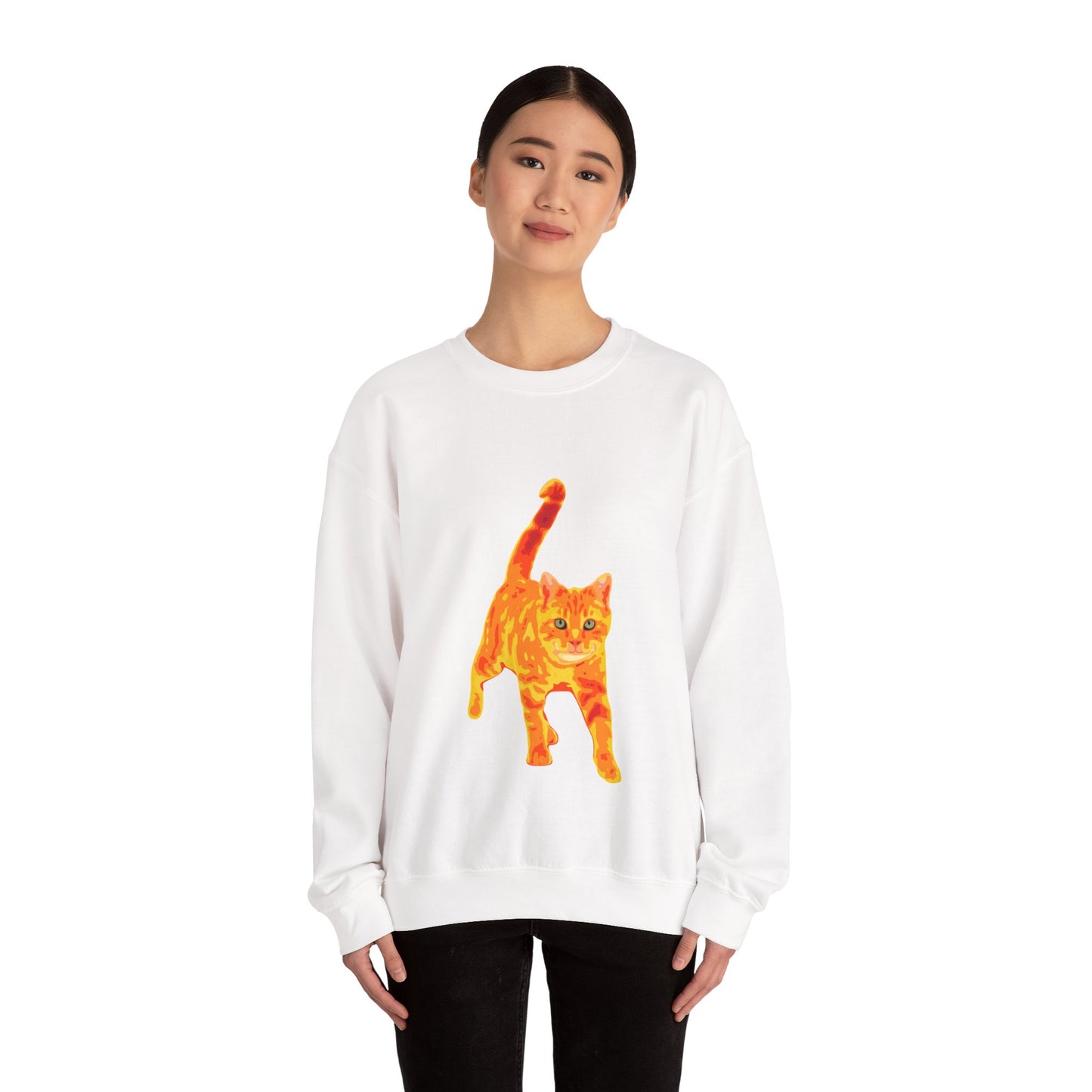 Cat Crewneck Sweatshirt — Orange Tabby Walking Graphic