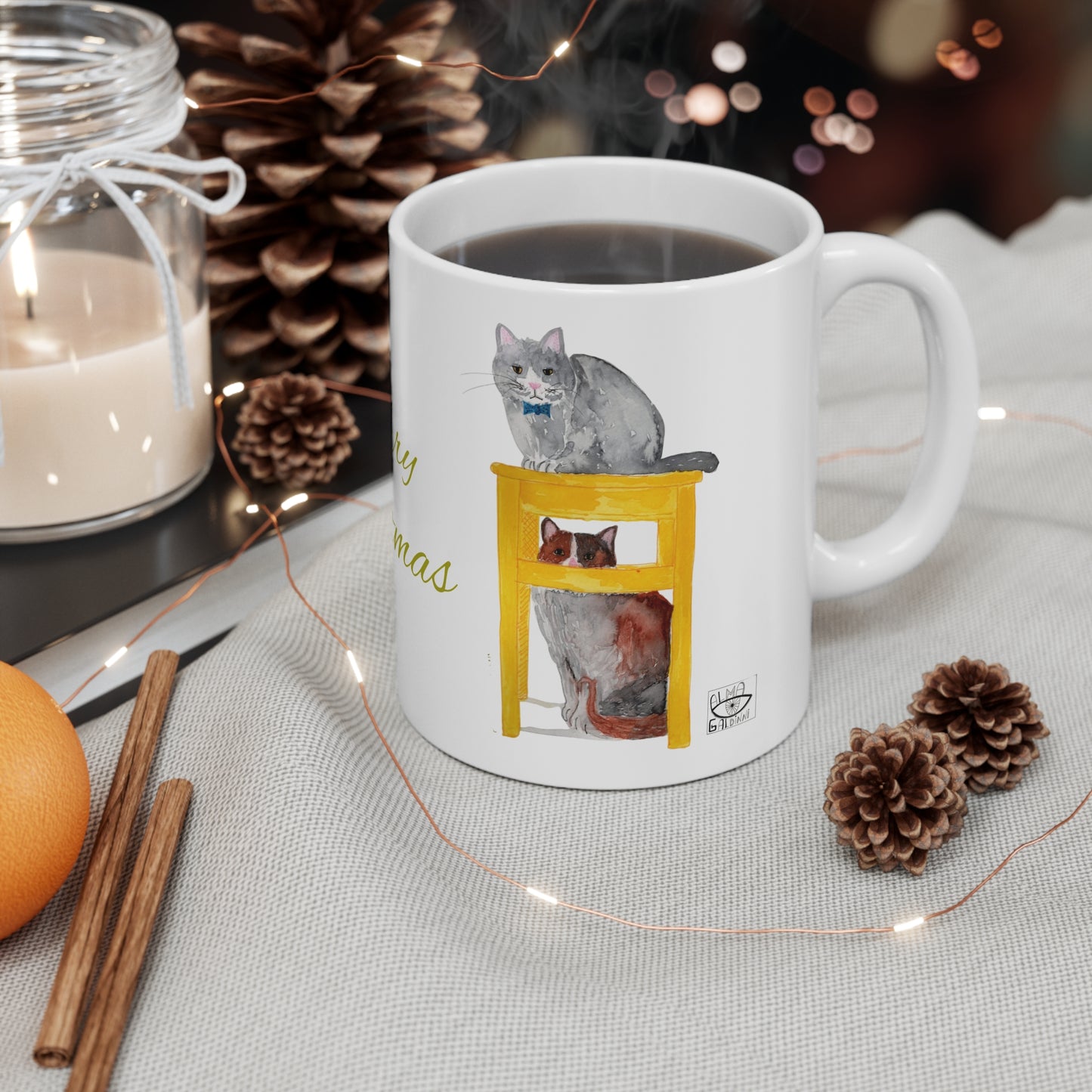 Merry Christmas Cat Mug – Holiday Ceramic Coffee Cup (11oz & 15oz)