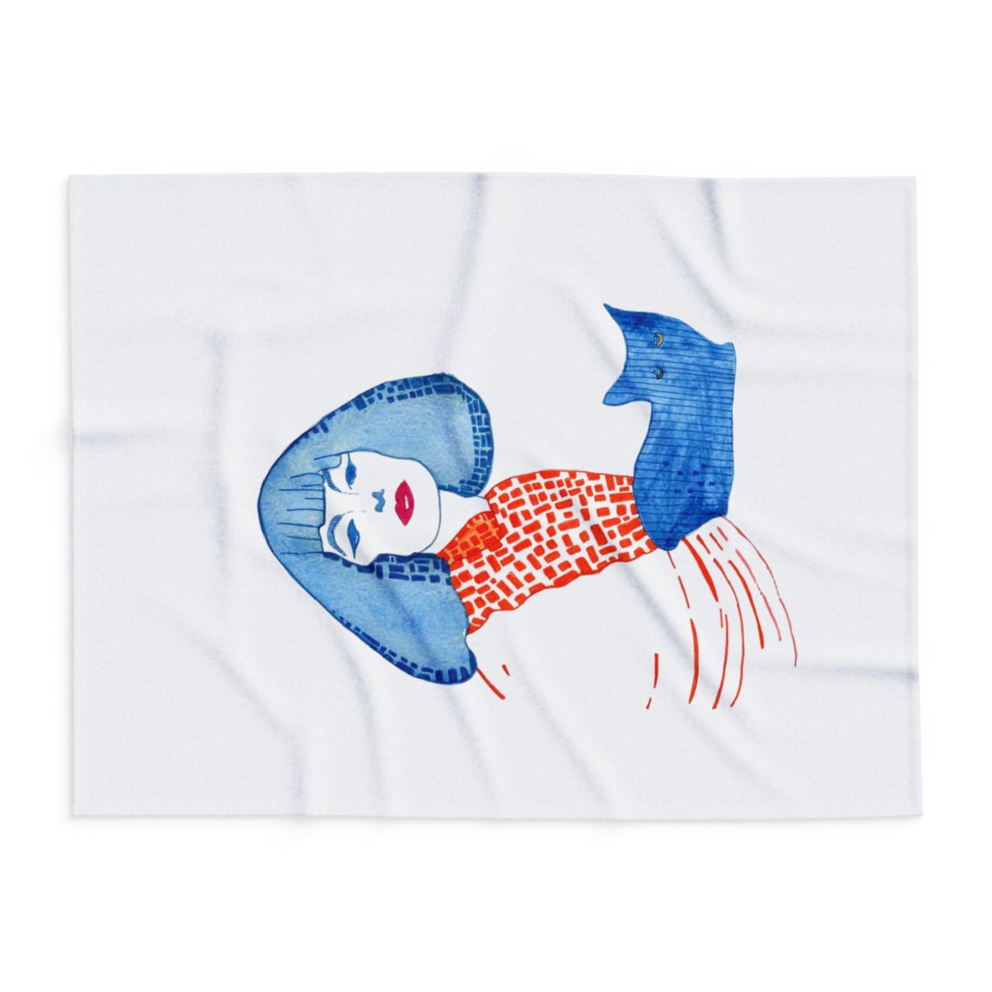 Artistic Cleopatra and cat Arctic Fleece Blanket with Woman and Cat Design