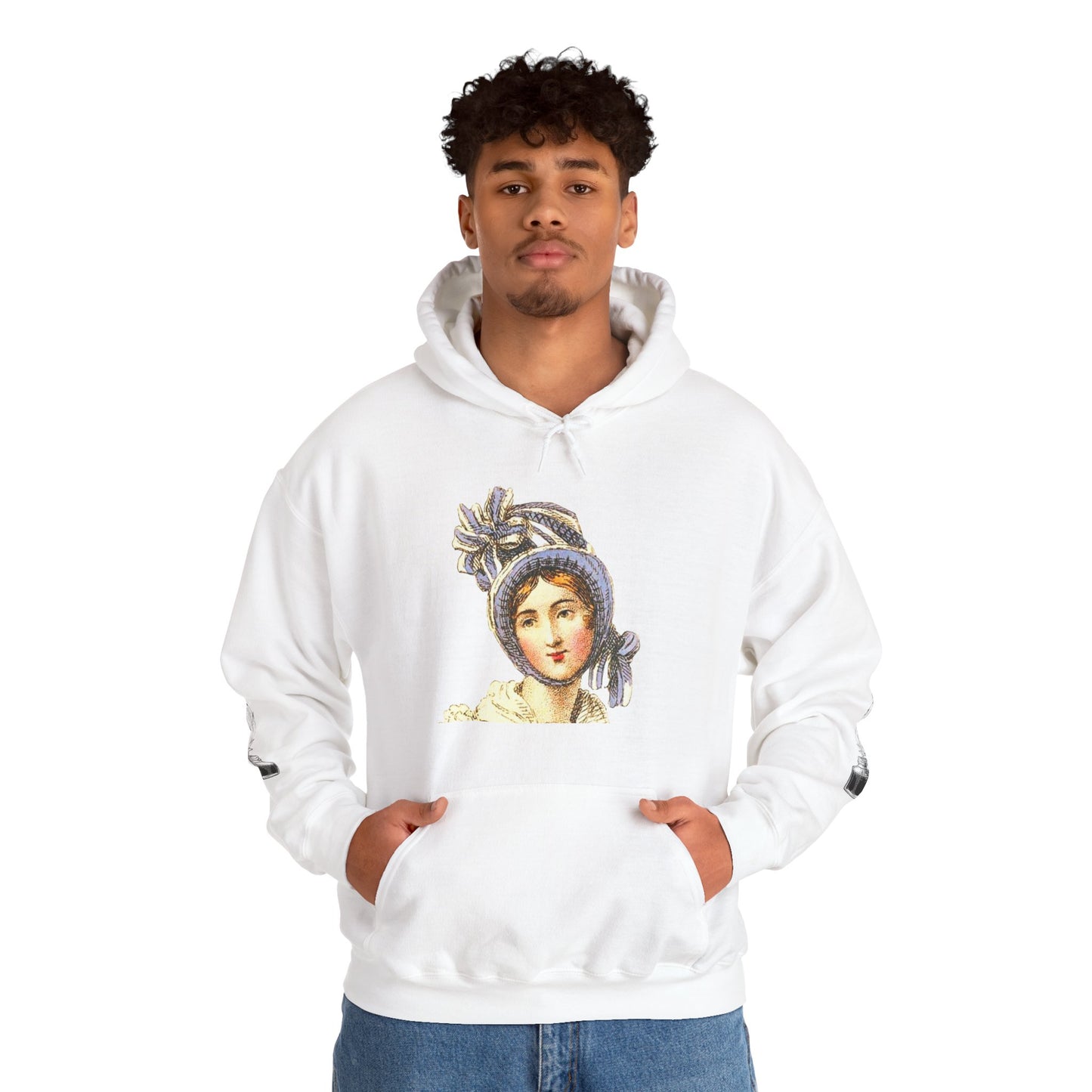 Jane Austen Artistic Hooded Sweatshirt, Cozy Layering, Women’s Fashion, Unique Gift, Everyday Wear, Art-Inspired Attire