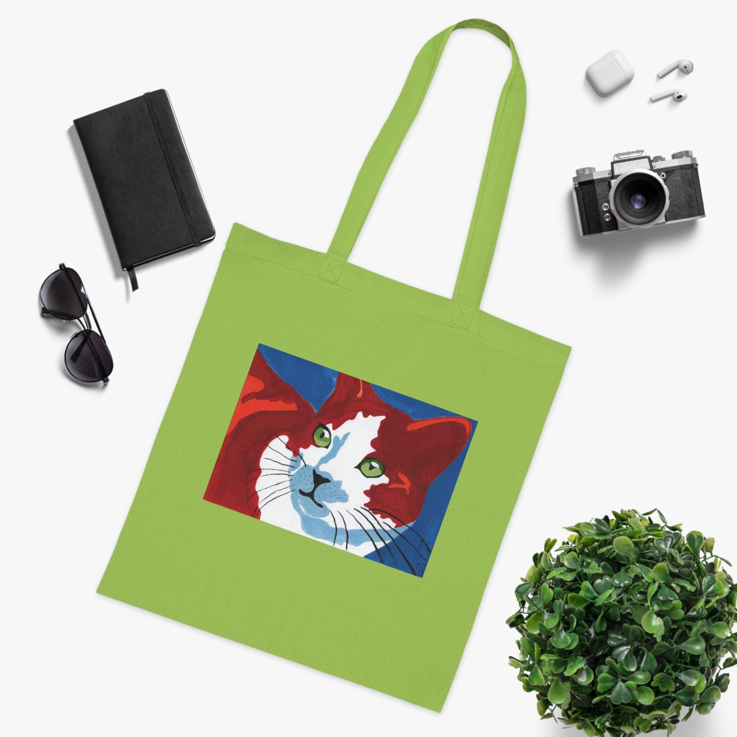 Artistic Cat Cotton Tote Bag - Eco-Friendly Shopper