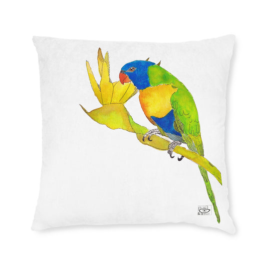 Parrot Square Pillow - Pink Back