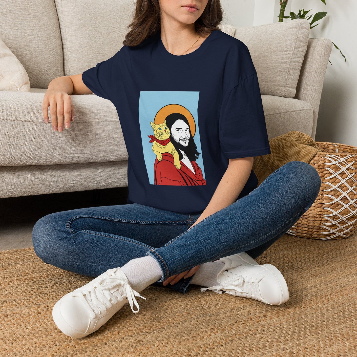 Jesus and his Cat Unisex Softstyle T-Shirt