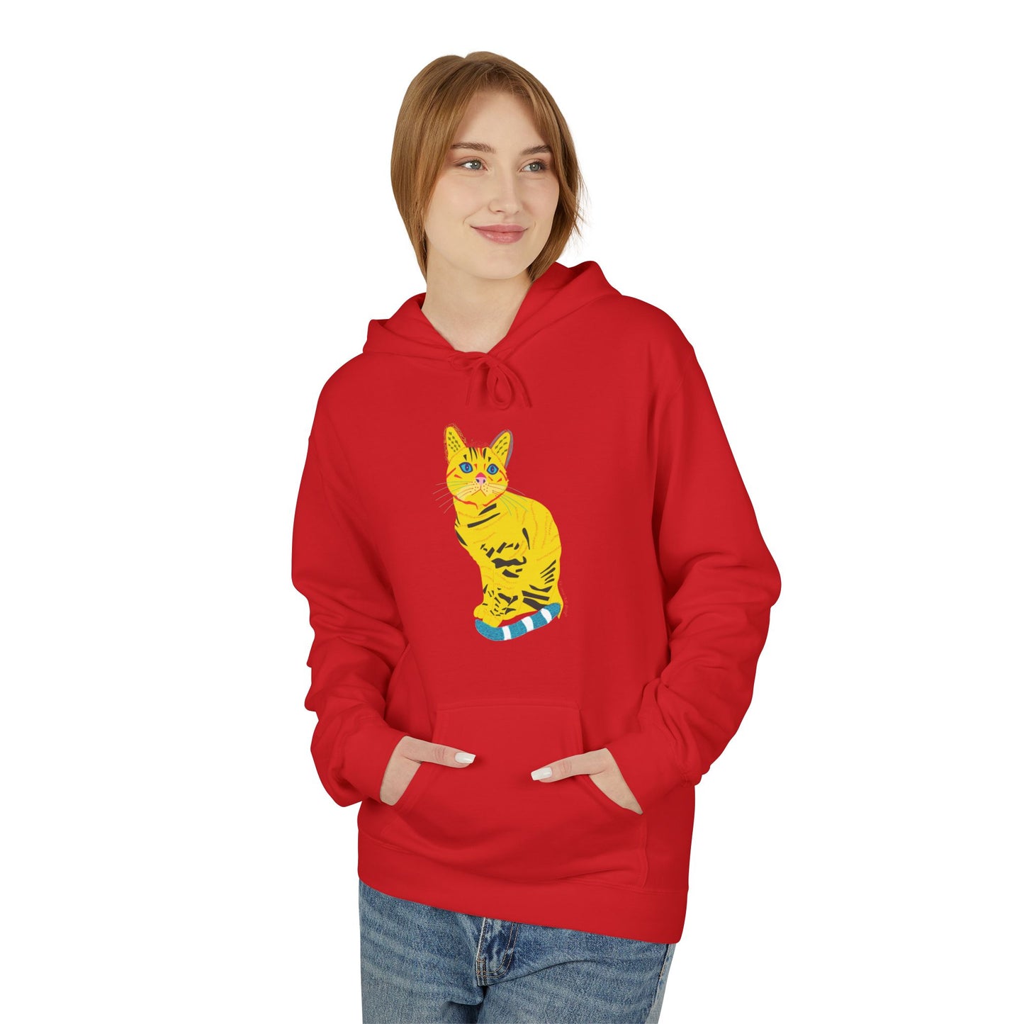 Yellow  Cat Hoodie — Vibrant  Cat Graphic Pullover