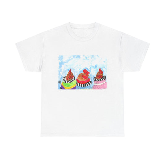 Happy Chickens Unisex Heavy Cotton Tee - Unique Graphic Design for Creative Souls