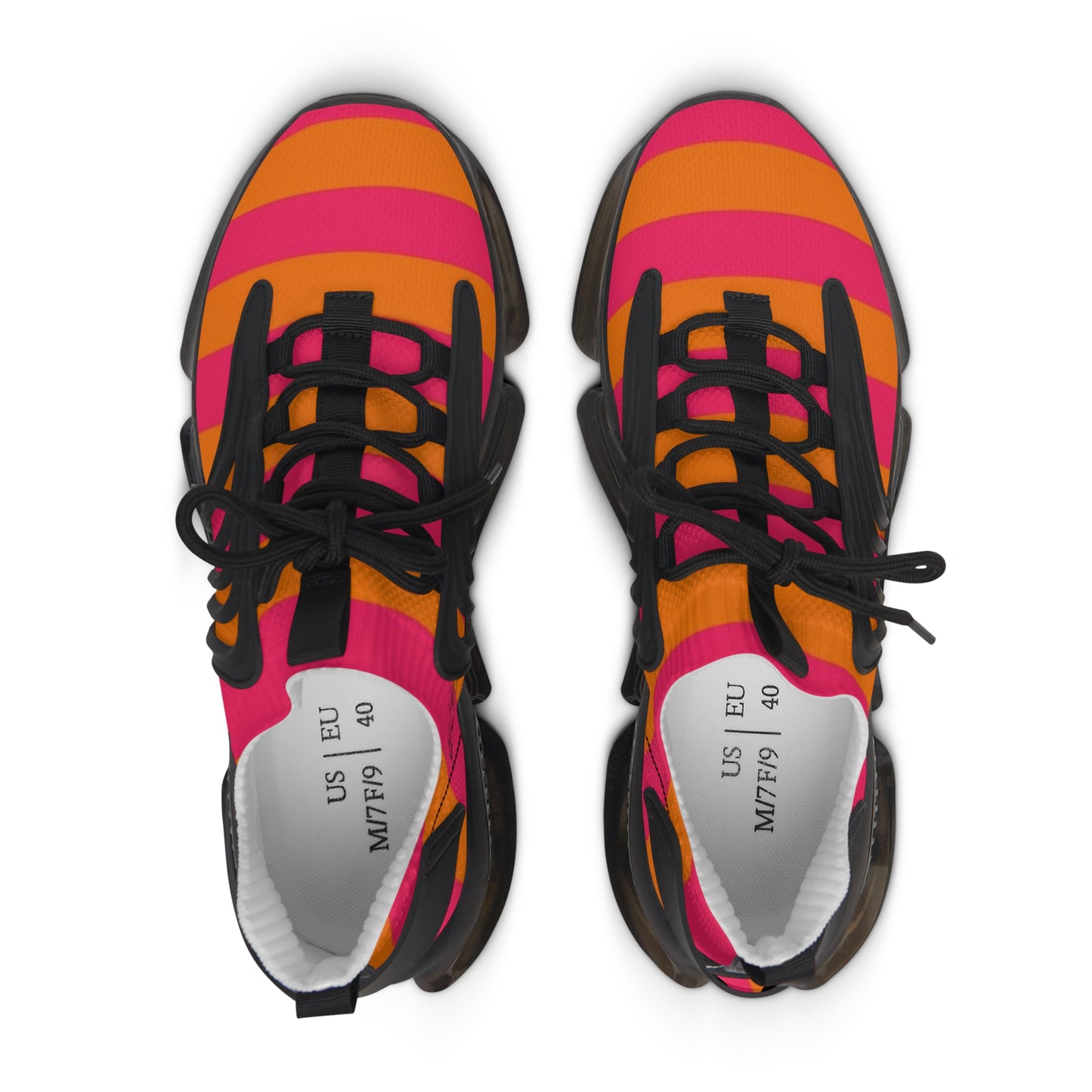 Women's Mesh Sneakers — Bright Pink & Orange Striped Athletic Shoes