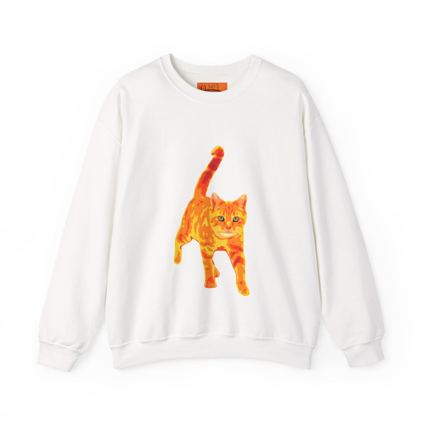 Cat Crewneck Sweatshirt — Orange Tabby Walking Graphic