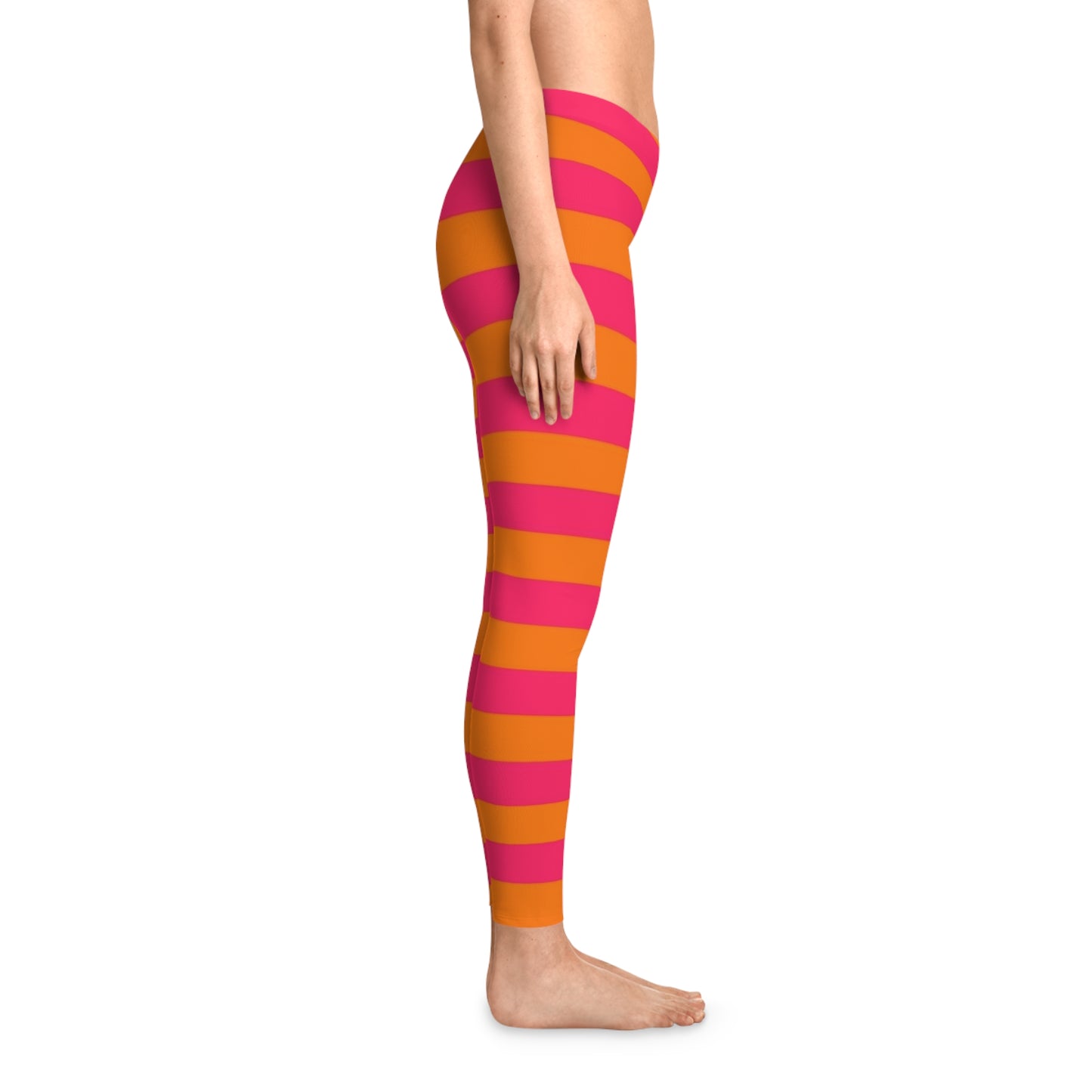 Striped Pink & Orange Leggings — Bright Striped Athletic Leggings