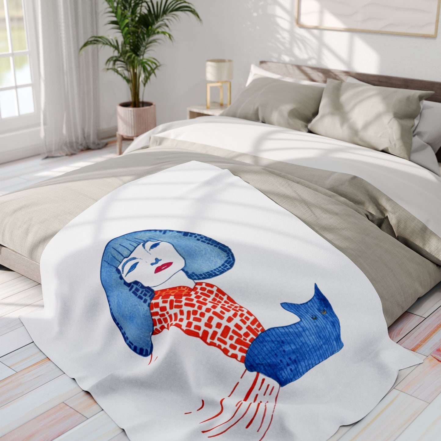 Artistic Cleopatra and cat Arctic Fleece Blanket with Woman and Cat Design