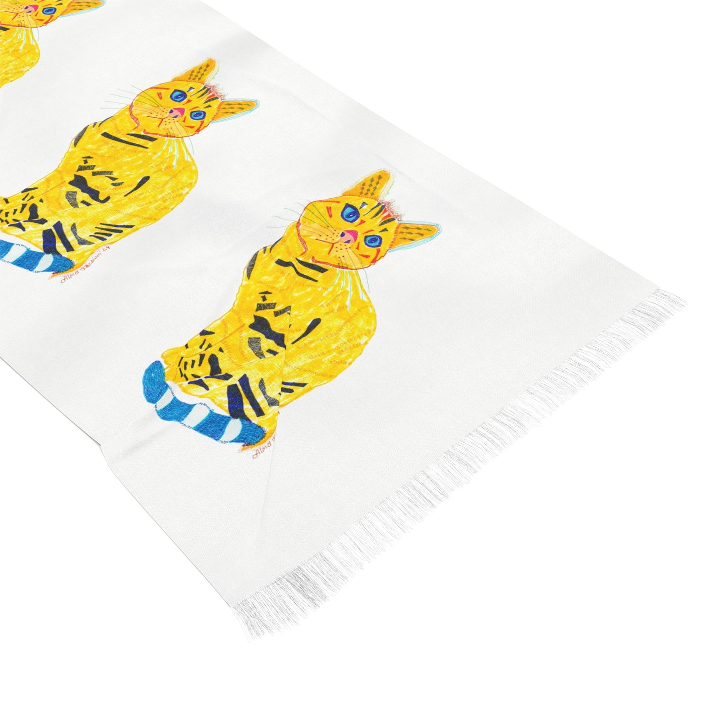 Yellow Cat Print Light Scarf, Fun Fashion Accessory, Perfect Gift for Cat Lovers, Summer Wear, Unique Cat Scarf