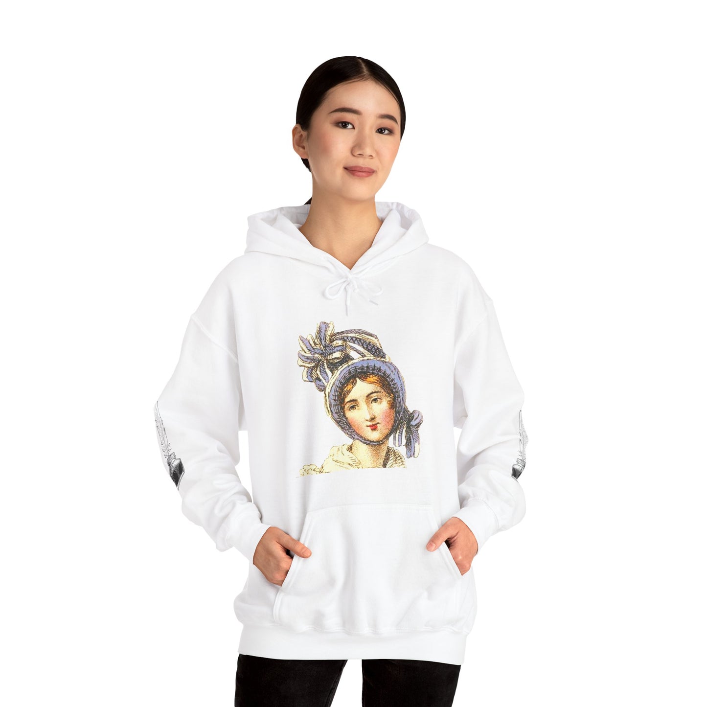 Jane Austen Artistic Hooded Sweatshirt, Cozy Layering, Women’s Fashion, Unique Gift, Everyday Wear, Art-Inspired Attire