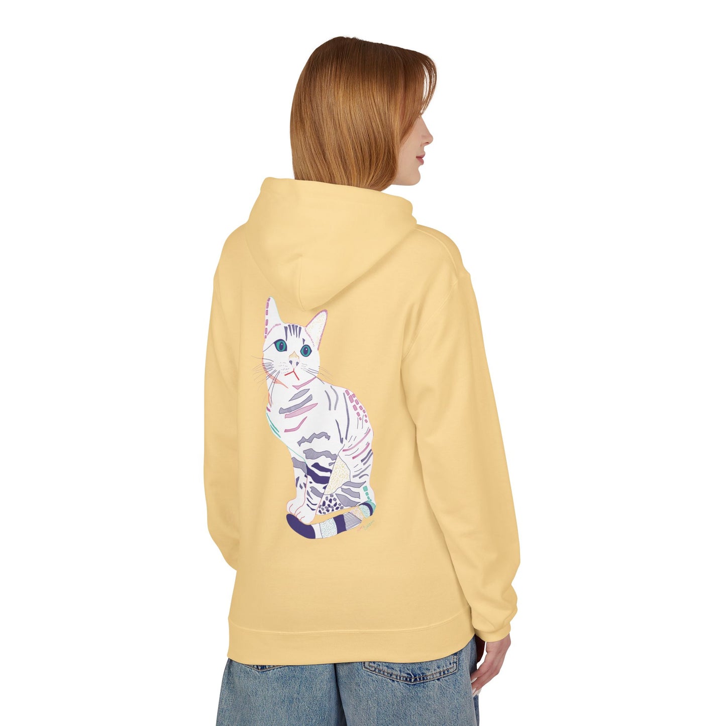 White Cat Hoodie – Pastel Striped Kitten Pullover