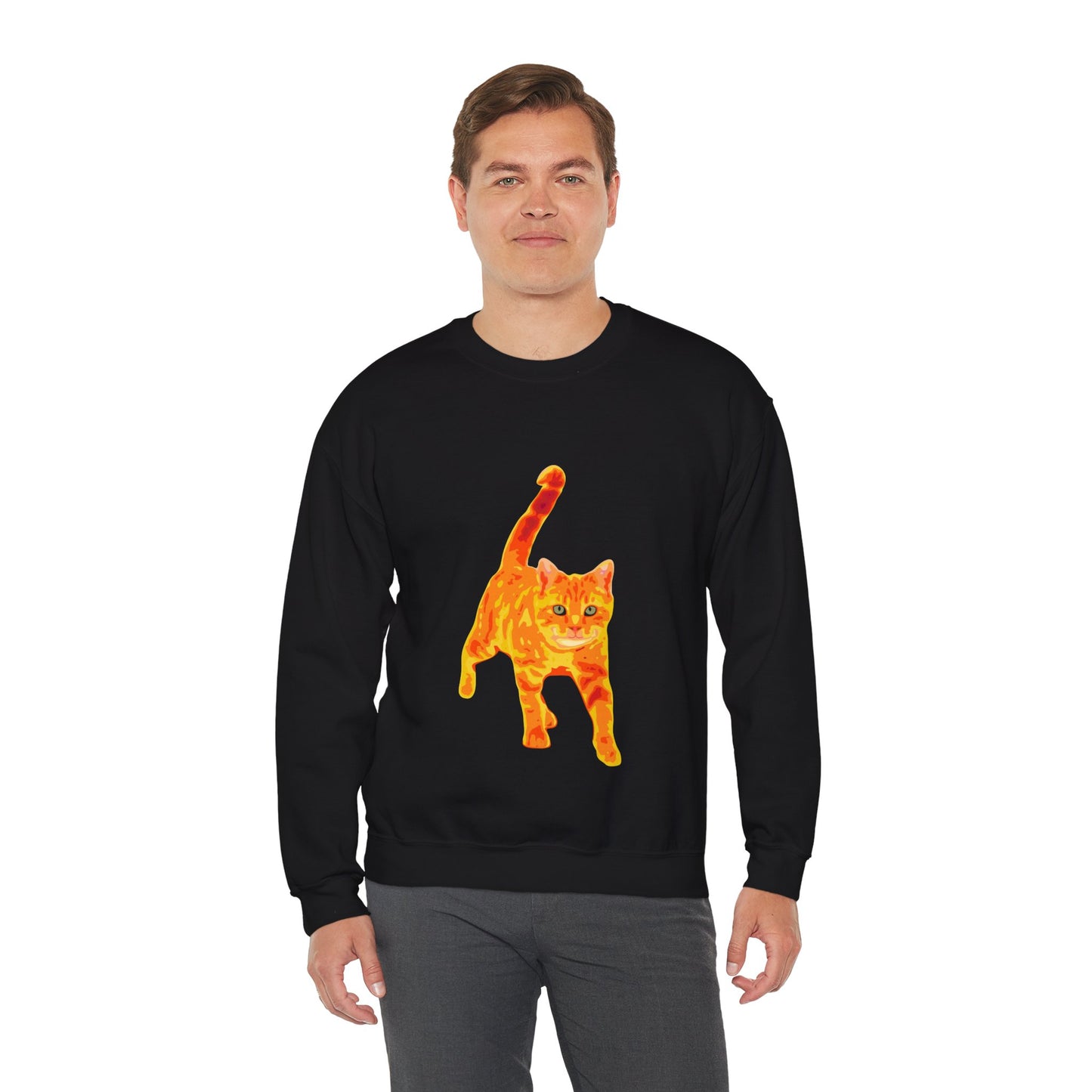 Cat Crewneck Sweatshirt — Orange Tabby Walking Graphic