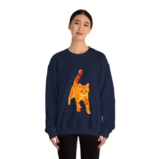 Cat Crewneck Sweatshirt — Orange Tabby Walking Graphic