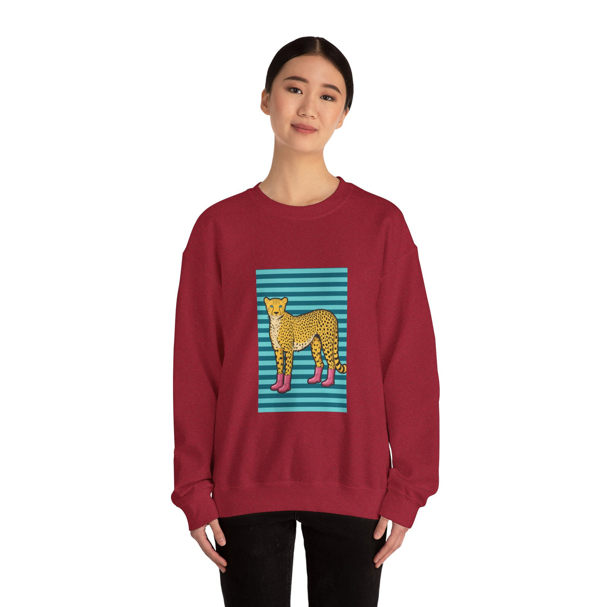 Cheetah in pink boots Unisex Heavy Blend™ Crewneck Sweatshirt