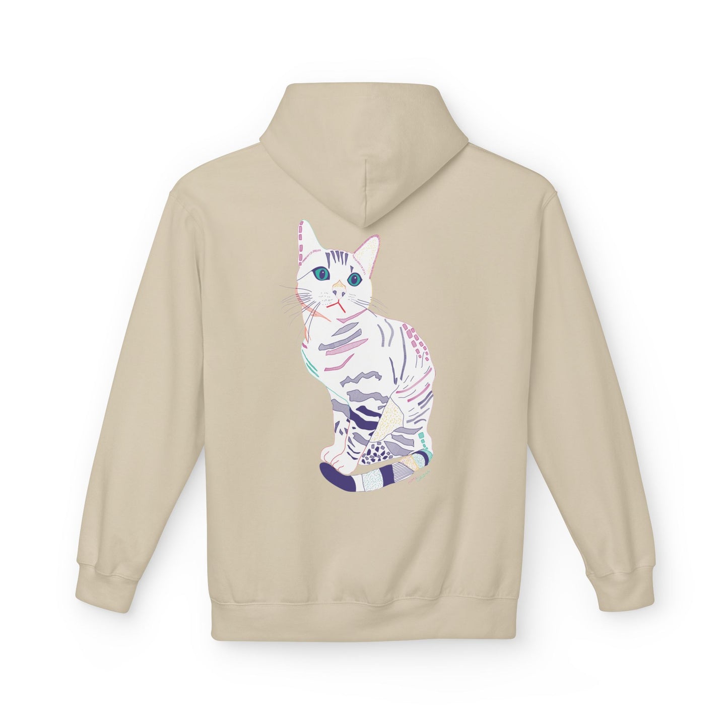 White Cat Hoodie – Pastel Striped Kitten Pullover