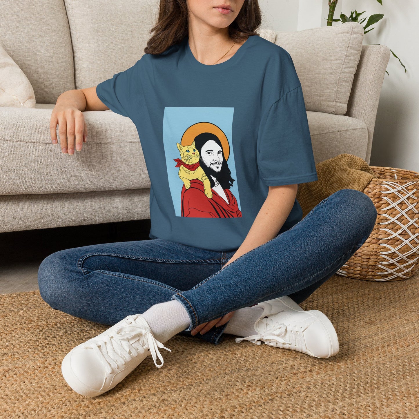 Jesus and his Cat Unisex Softstyle T-Shirt