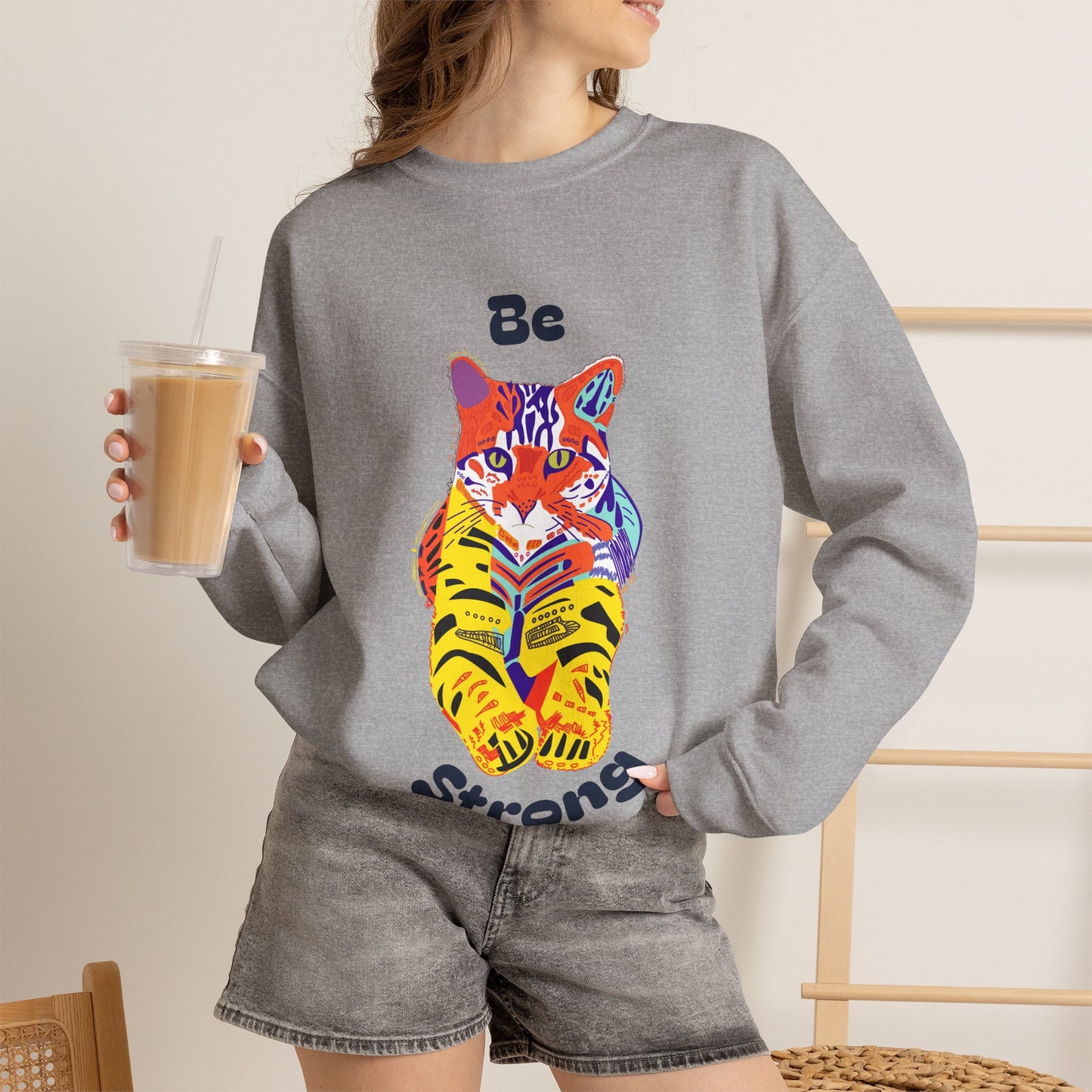 Tiger Cat Be Strong Unisex Heavy Blend™ Crewneck Sweatshirt