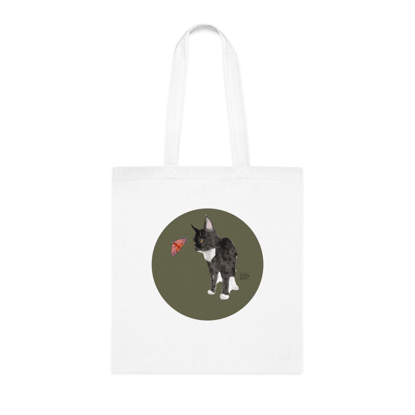 Cat and Butterfly Cotton Tote Bag, Eco-Friendly Shopping Tote, Cute Pet Lover Gift, Animal Lover Tote, Reusable Grocery Bag