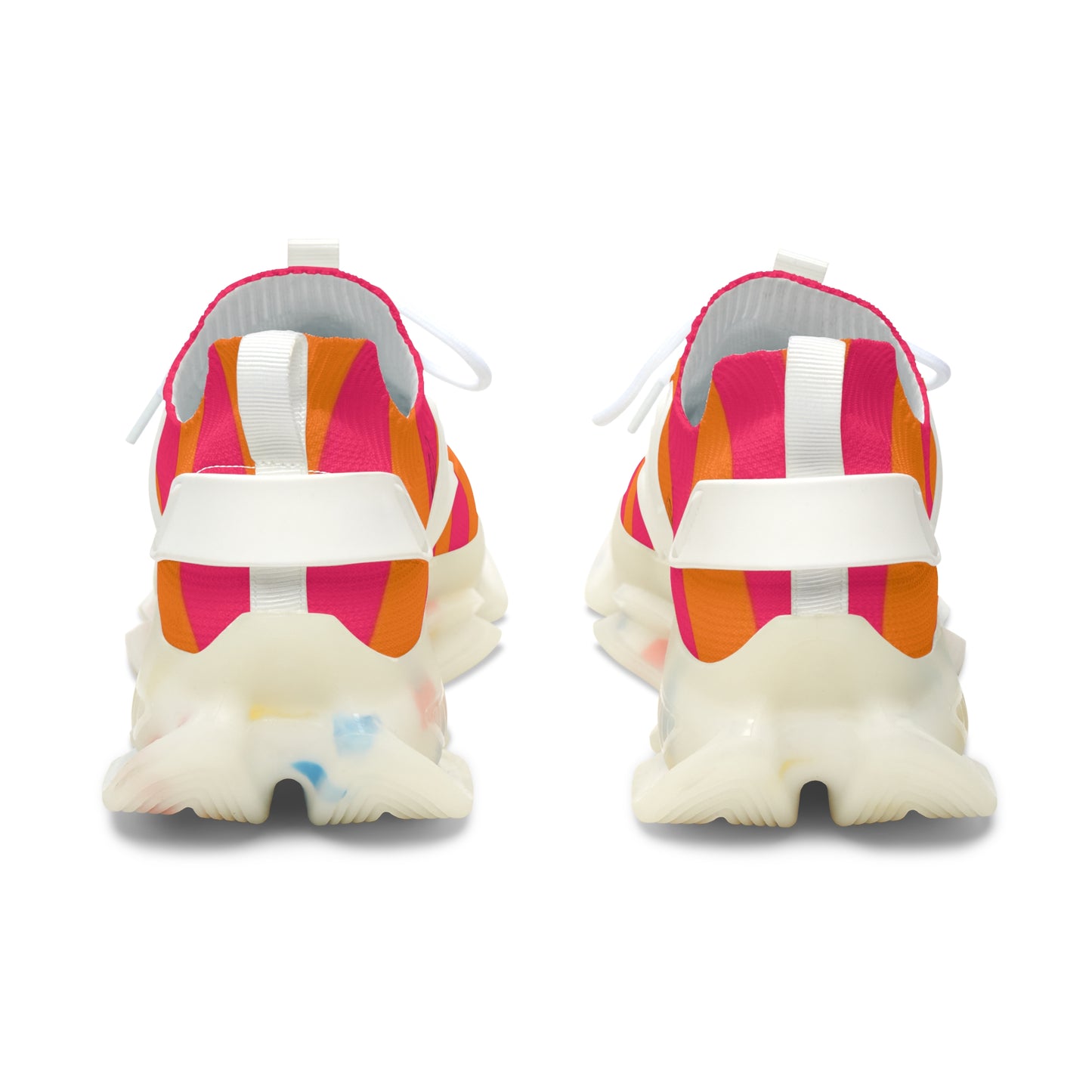 Women's Mesh Sneakers — Bright Pink & Orange Striped Athletic Shoes