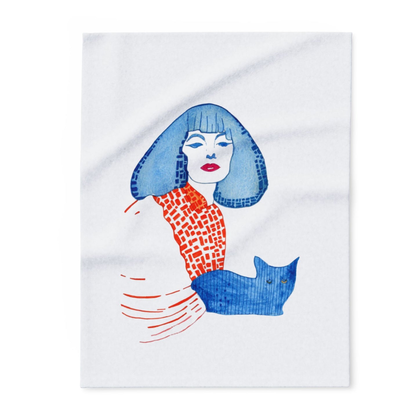 Artistic Cleopatra and cat Arctic Fleece Blanket with Woman and Cat Design