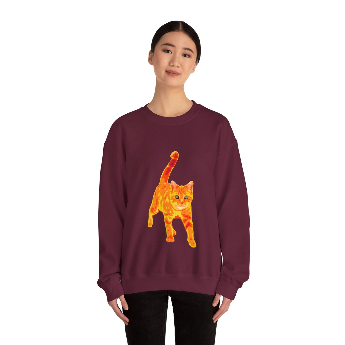 Cat Crewneck Sweatshirt — Orange Tabby Walking Graphic