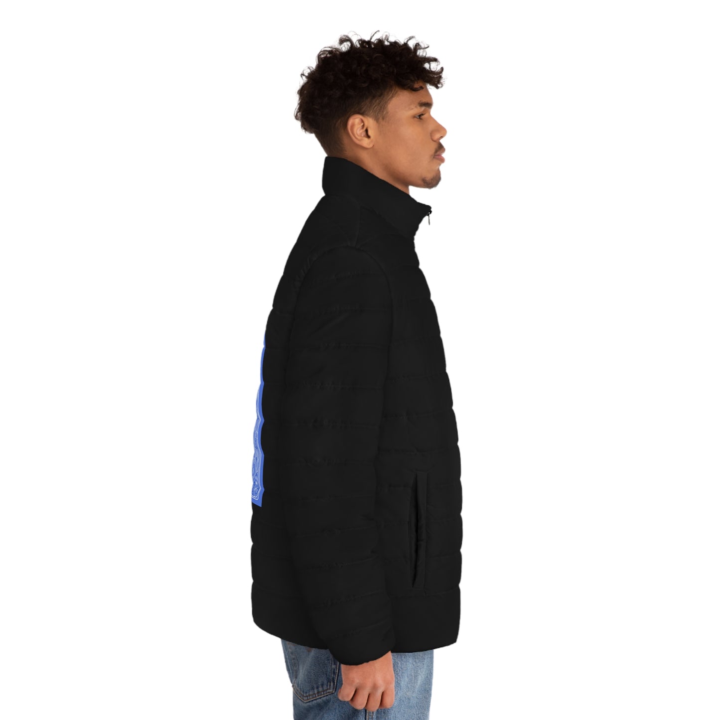Art Nouveaux blue Tiger Men's Puffer Jacket (AOP)