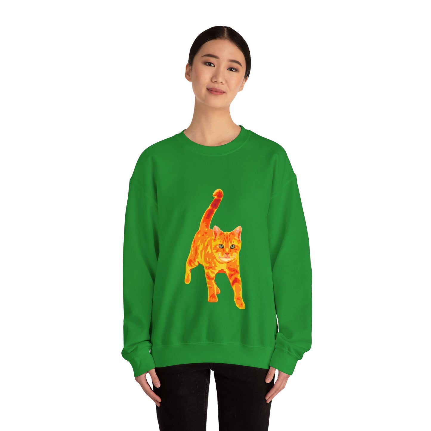 Cat Crewneck Sweatshirt — Orange Tabby Walking Graphic