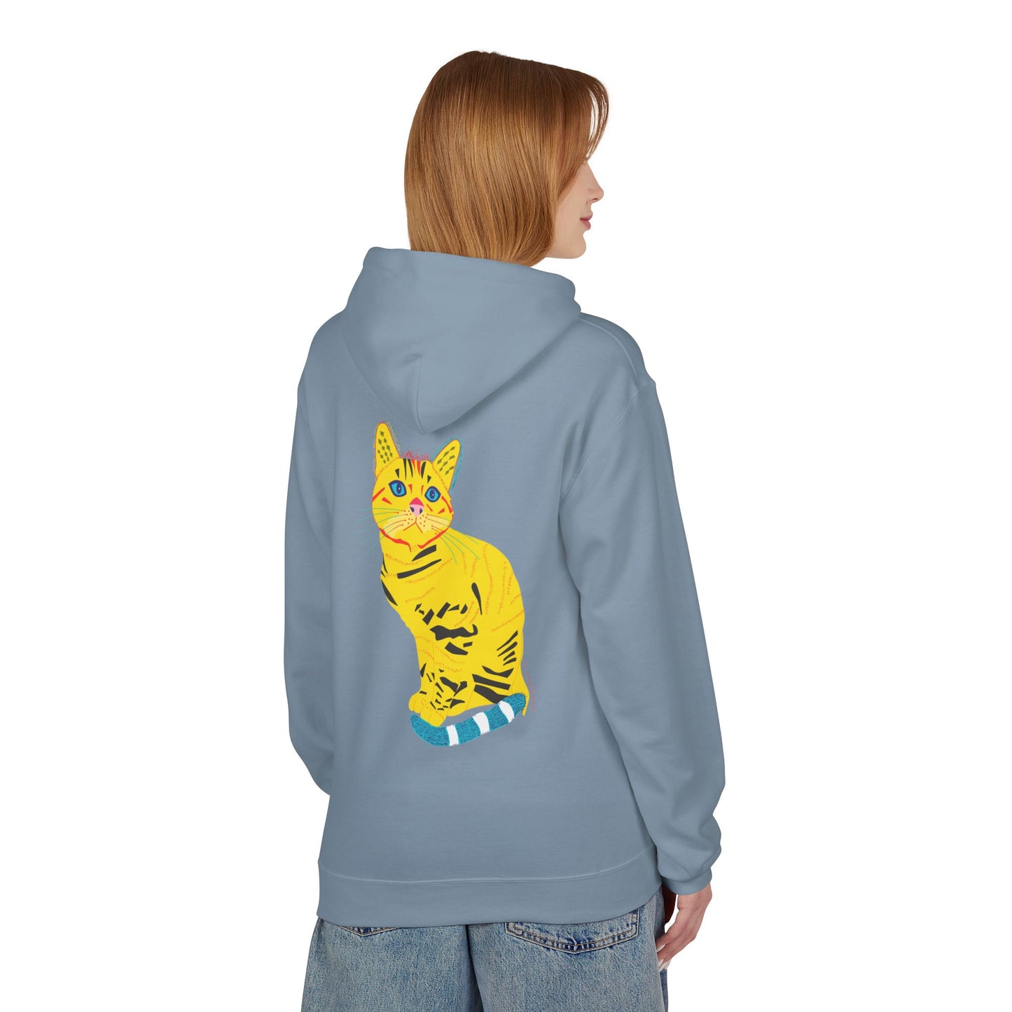 Yellow  Cat Hoodie — Vibrant  Cat Graphic Pullover