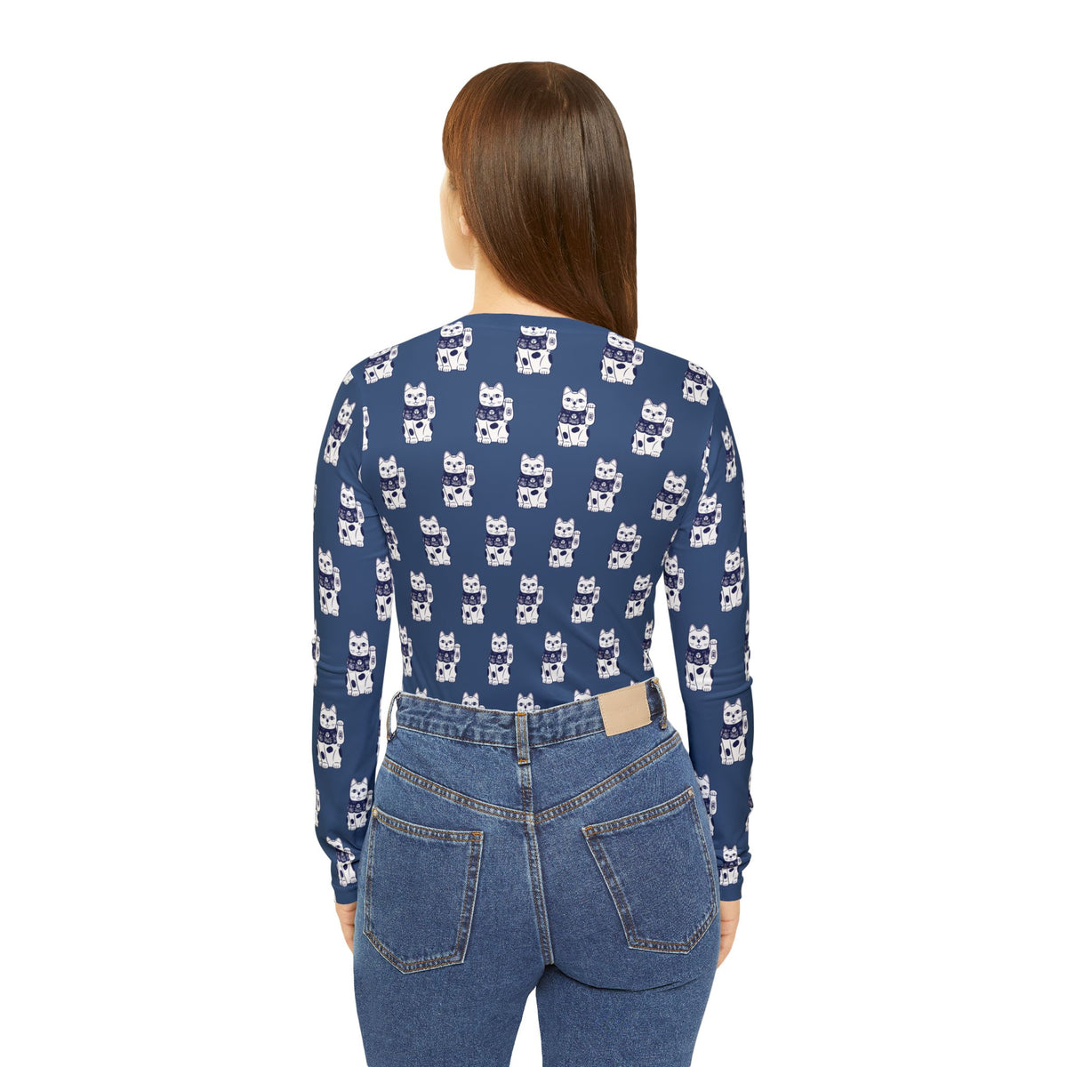 Luck Cat Women's Long Sleeve V-neck Shirt (AOP)