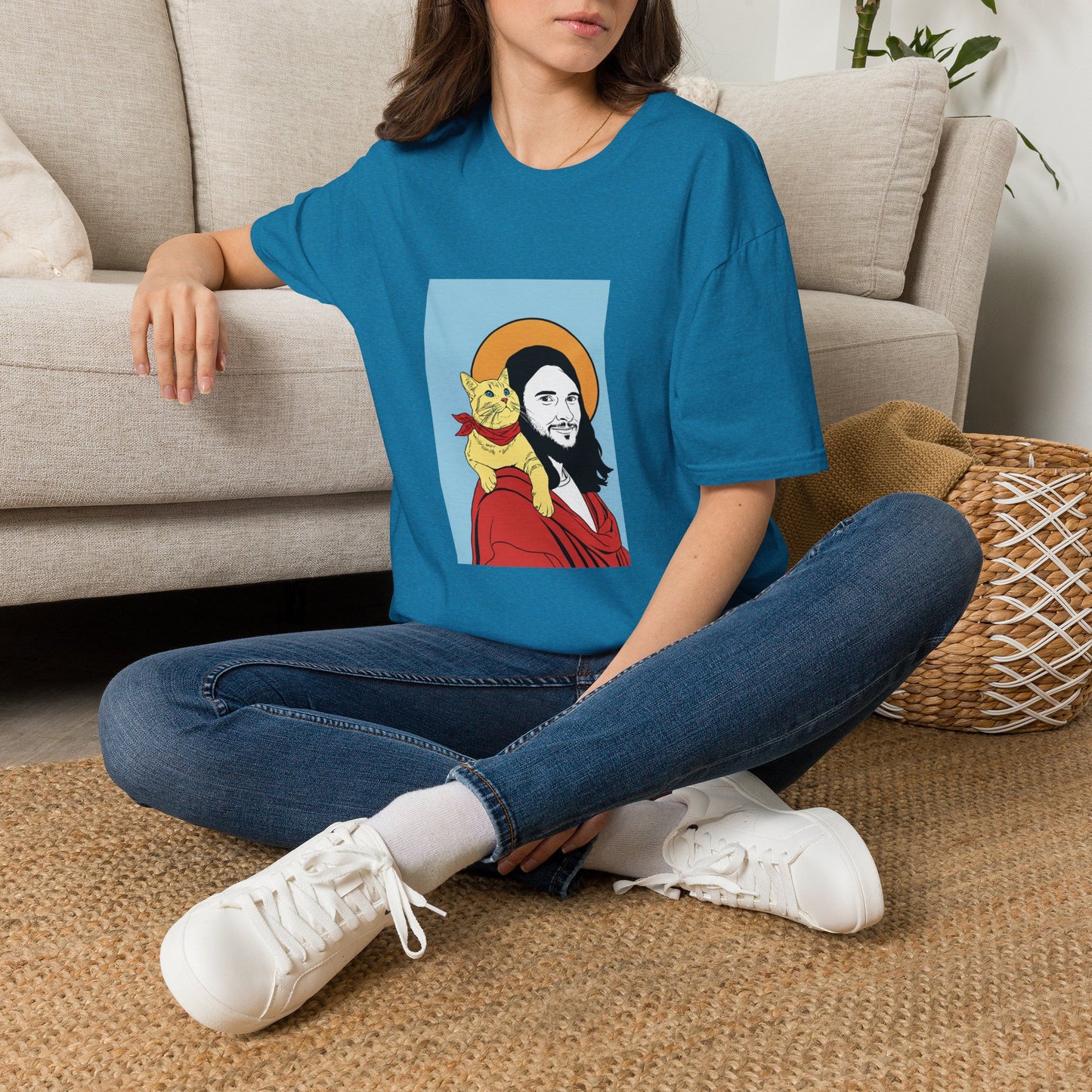 Jesus and his Cat Unisex Softstyle T-Shirt