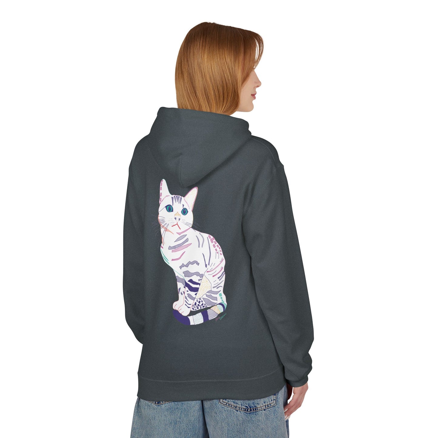 White Cat Hoodie – Pastel Striped Kitten Pullover