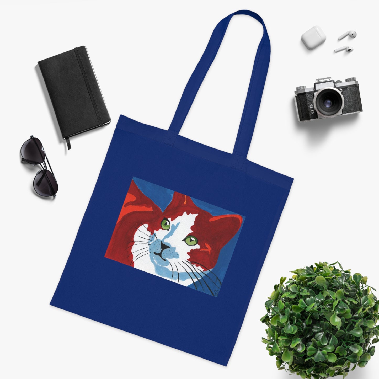 Artistic Cat Cotton Tote Bag - Eco-Friendly Shopper
