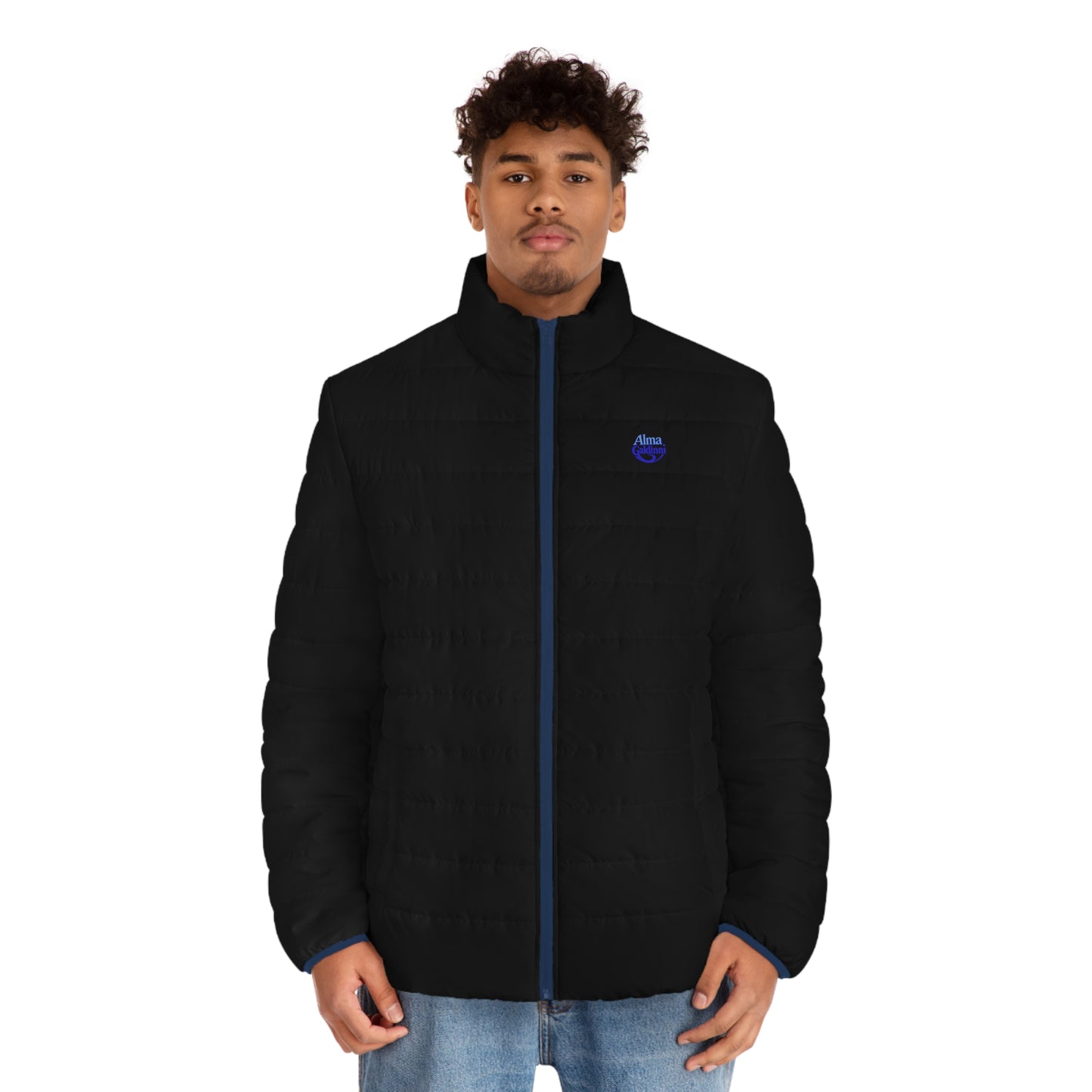 Art Nouveaux blue Tiger Men's Puffer Jacket (AOP)