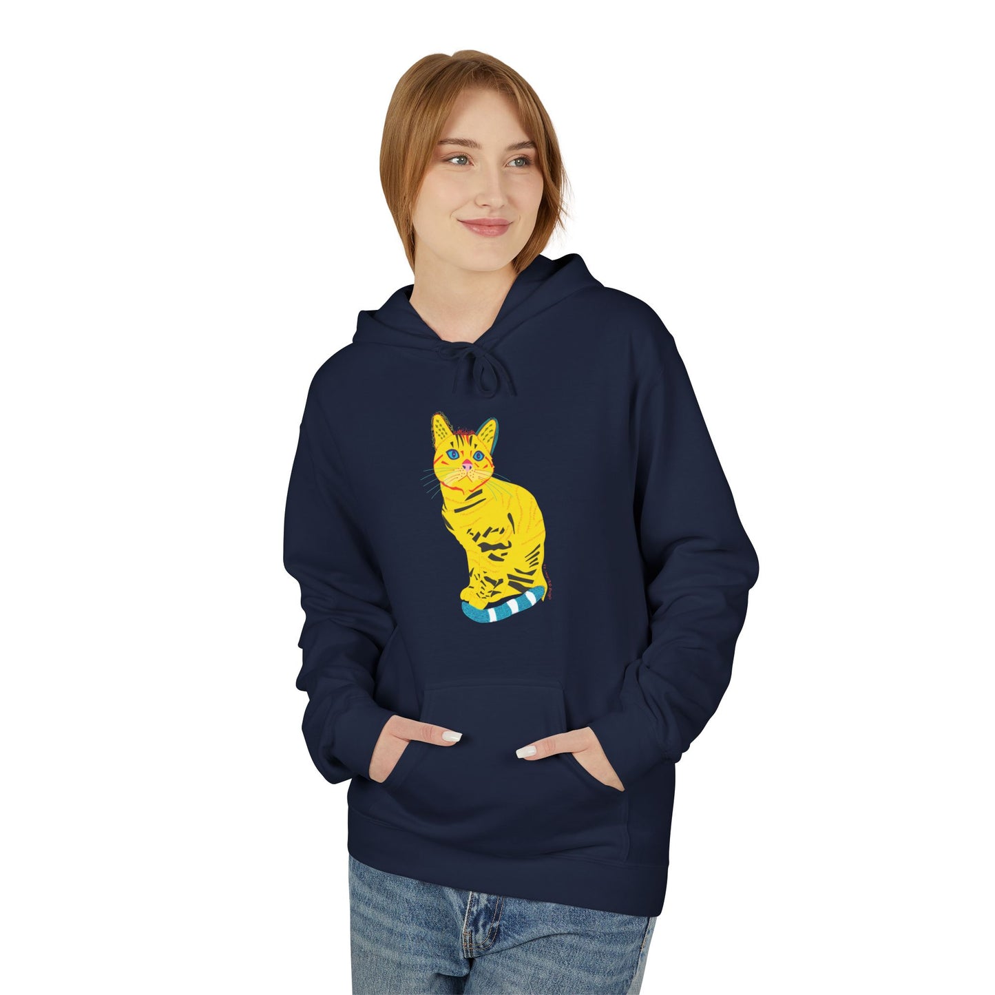 Yellow  Cat Hoodie — Vibrant  Cat Graphic Pullover