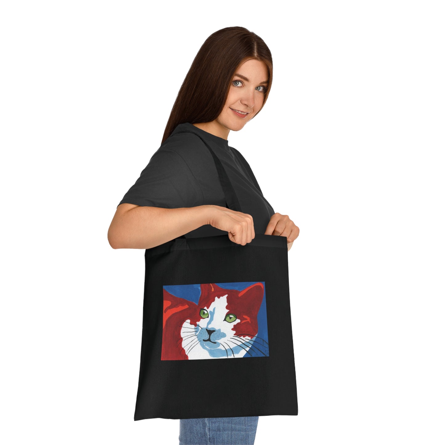 Artistic Cat Cotton Tote Bag - Eco-Friendly Shopper