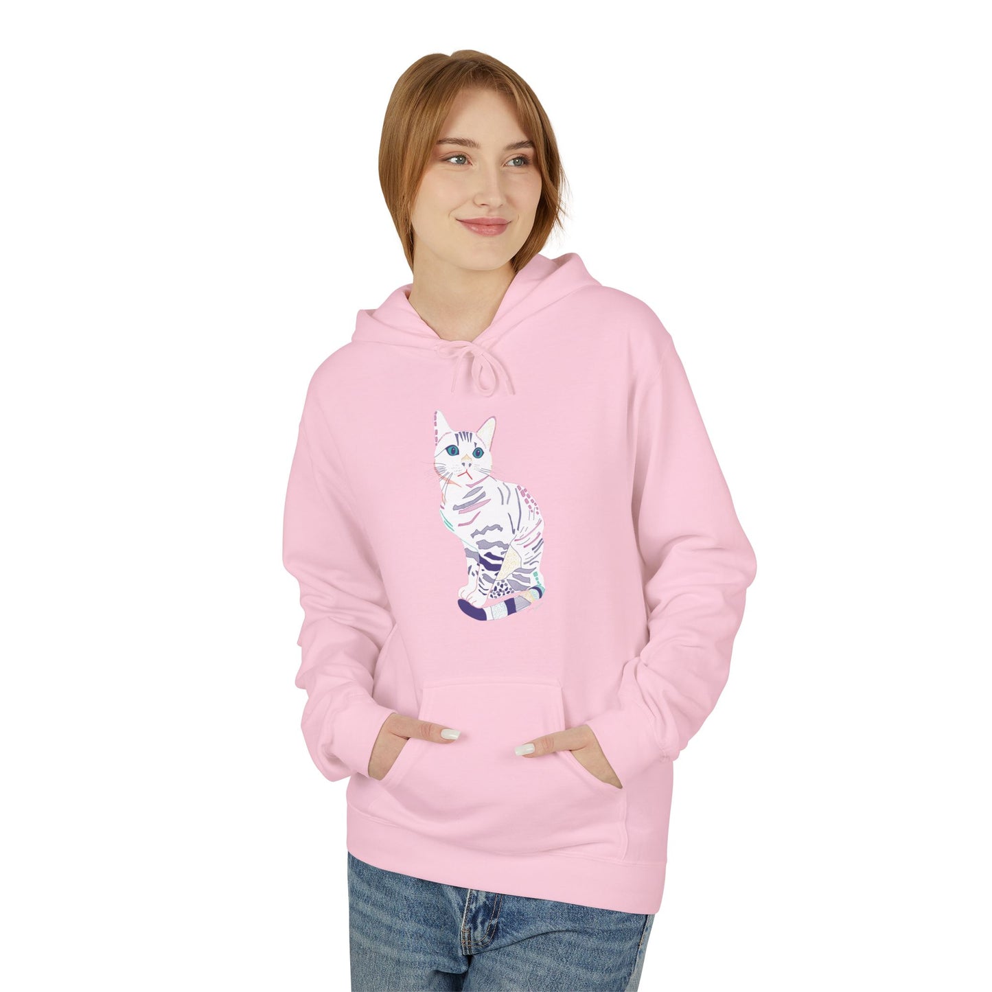 White Cat Hoodie – Pastel Striped Kitten Pullover