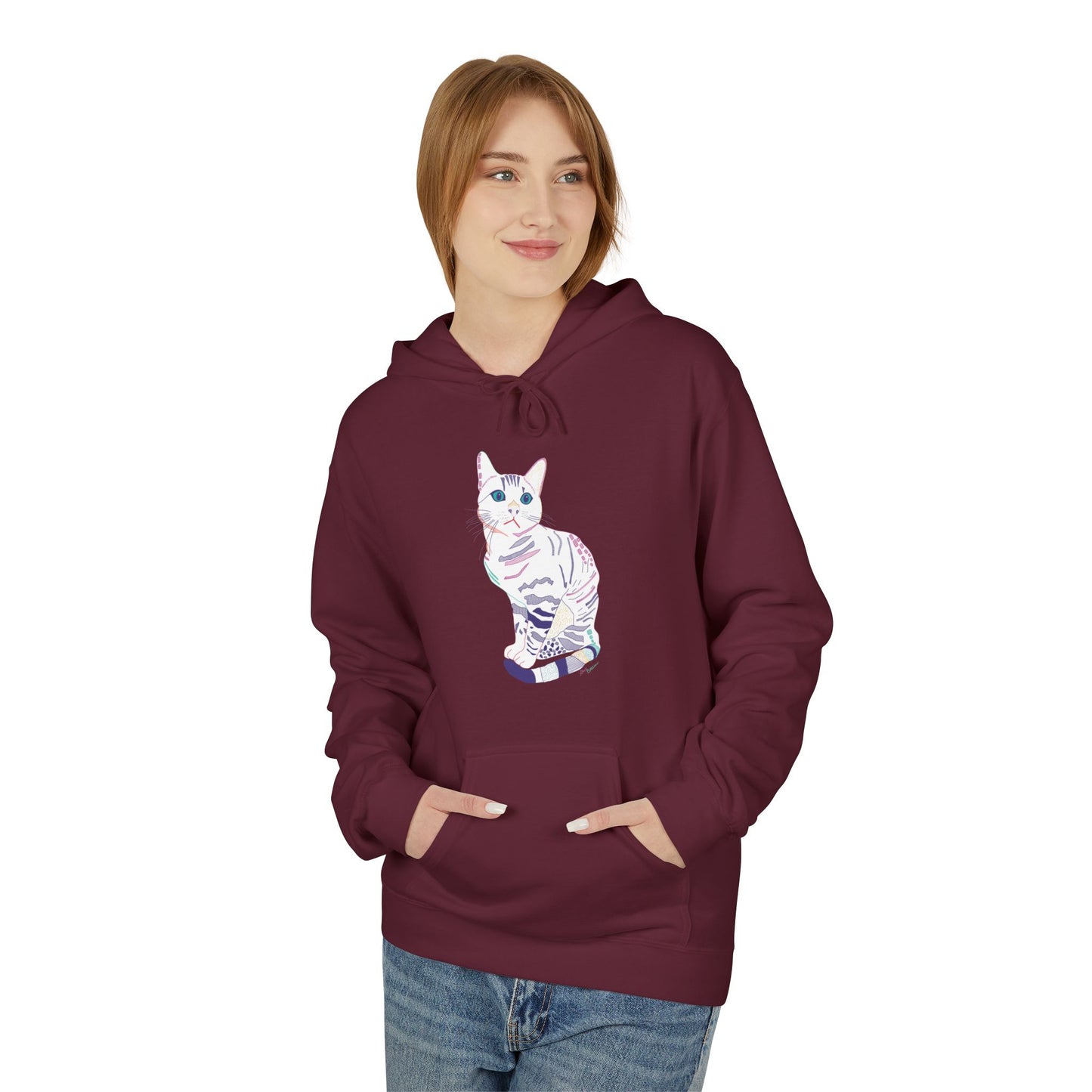 White Cat Hoodie – Pastel Striped Kitten Pullover