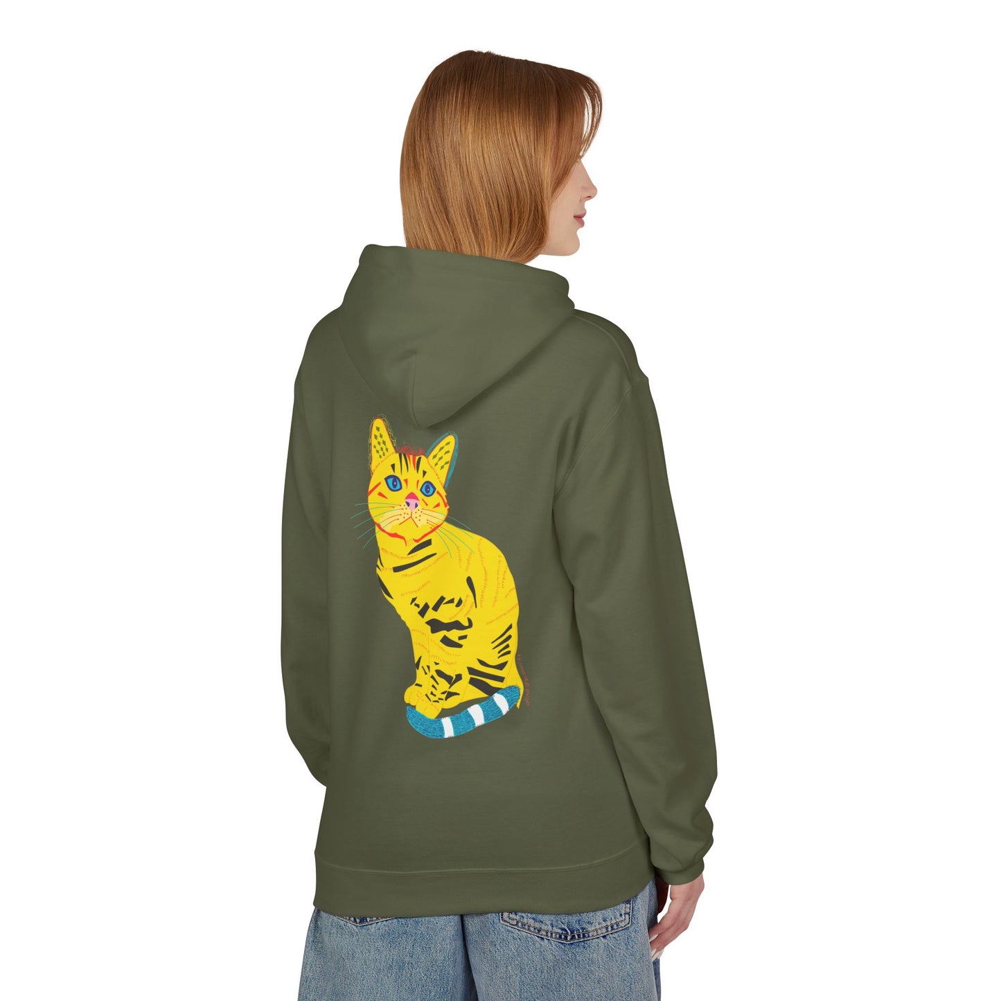 Yellow  Cat Hoodie — Vibrant  Cat Graphic Pullover
