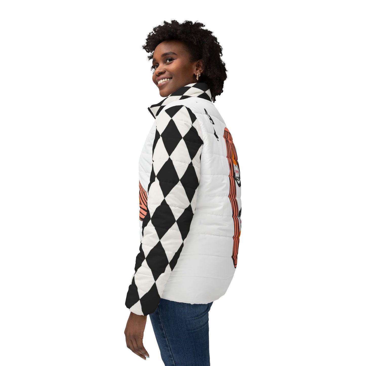 Twins Fridas Puffer Jacket — Playful Card-Style Women’s Puffer