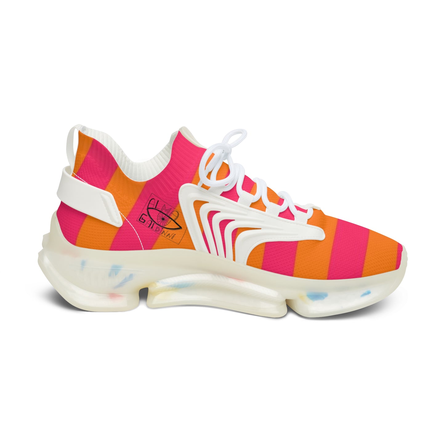 Women's Mesh Sneakers — Bright Pink & Orange Striped Athletic Shoes