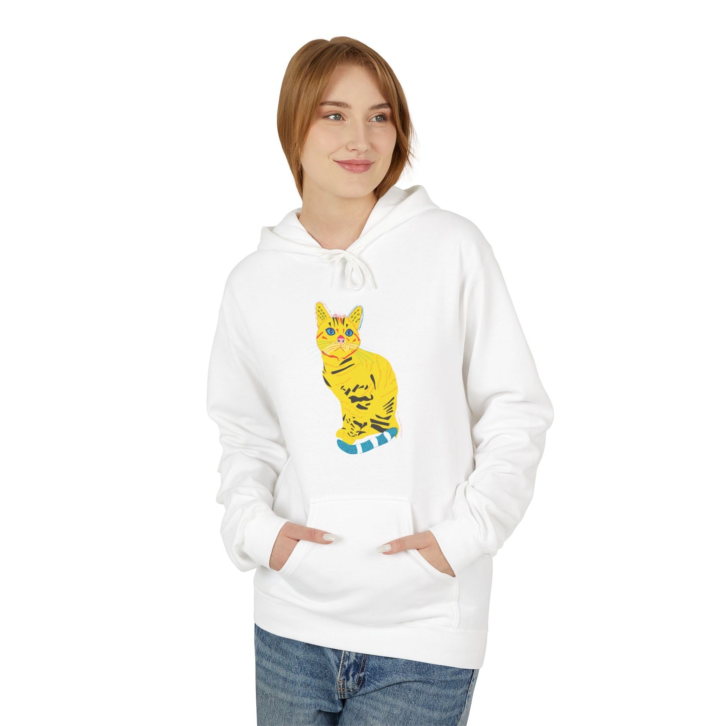 Yellow  Cat Hoodie — Vibrant  Cat Graphic Pullover